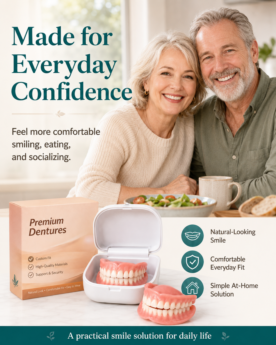 Older couple smiling together during a meal