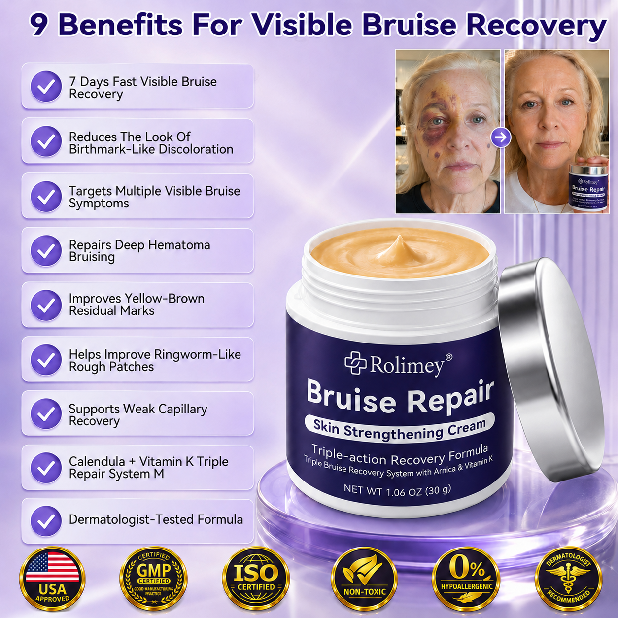 Rolimey® cream to repair bruises and strengthen the skin.